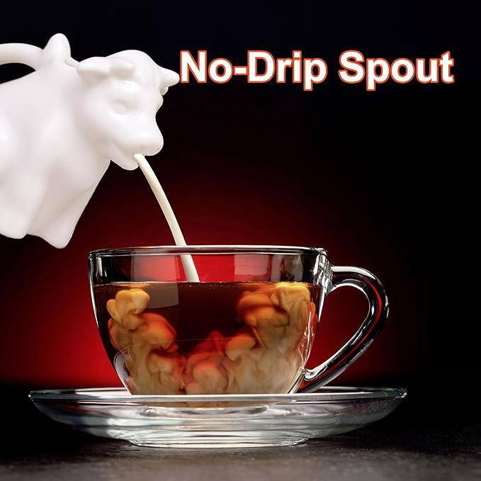 HIC Kitchen Mini Cow Creamer With Handle, Fine Porcelain, 2-Ounce, For Serving Milk, Cream, Syrup, Dressings, And Sauces