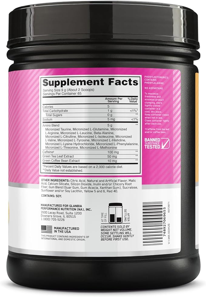 Optimum Nutrition Amino Energy - Pre Workout with Green Tea, BCAA, Amino Acids, Keto Friendly, Green Coffee Extract, Energy Powder - Tropical Sunrise, 20.6 Ounce, 65 Servings (Packaging May Vary)