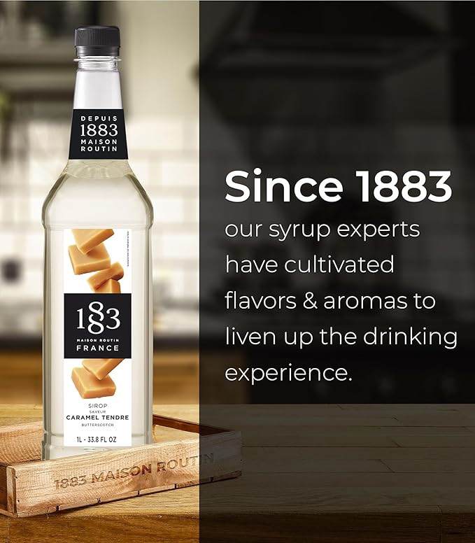 1883 Coffee Syrup, Butterscotch Syrup for Drinks, Made in France, 1 Liter Plastic Bottle