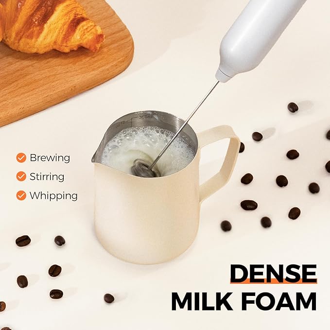 Milk Frother Type-C Rechargeable Handheld Electric Whisk Coffee Frother 3 Speed Adjustable Foam Maker Blender for Coffee Matcha Latte Cappuccino Hot Chocolate Kitchen Gifts(White)