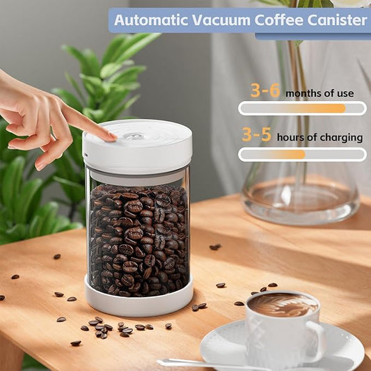 Vacuum Coffee Canister, 1.1L/16oz Vacuum Coffee Containers, Airtight Coffee Bean Storage Canister, Glass Storage Jars for Beans & Food