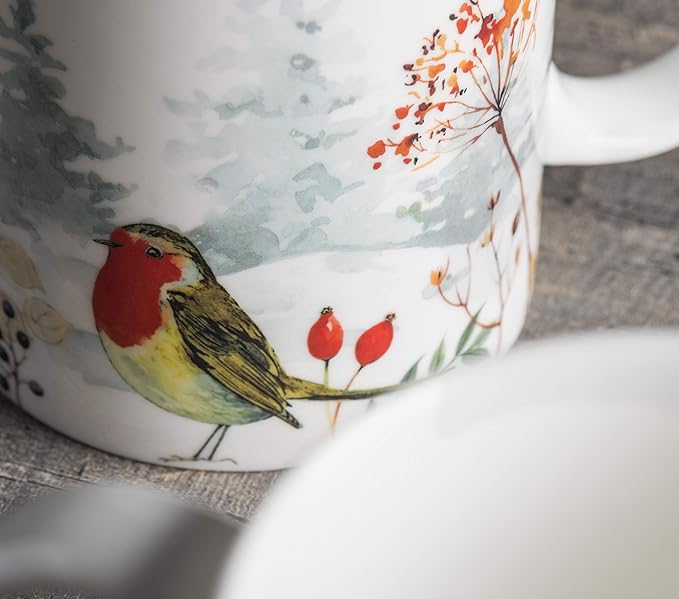 Maison d' Hermine Coffee Mug with Handles Fine Bone China Mugs Pack of Two Tea Cups for Hot Beverages Cappuccino Latte Home Restaurant Office Perfect for Gift (Morzine, 15 Ounce)