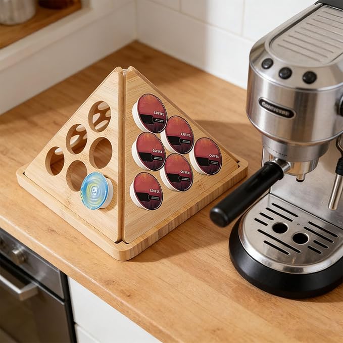 Sanpyl Coffee Pod Holder, Countertop Wood Coffee Capsule Organizer Storage Rack for 24 Pods