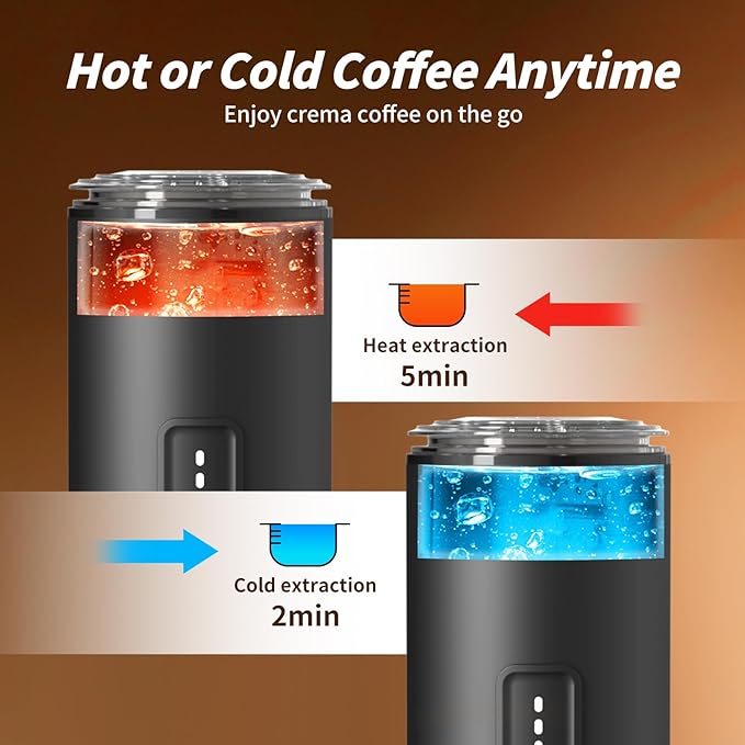 Portable Espresso Maker with Stainless Steel Body | 7500mAh Rechargeable Battery | 20 Bar Self-Heating with USB-C | Works with Most Capsules Compatible for Camping, Travel, Outdoor (Black)