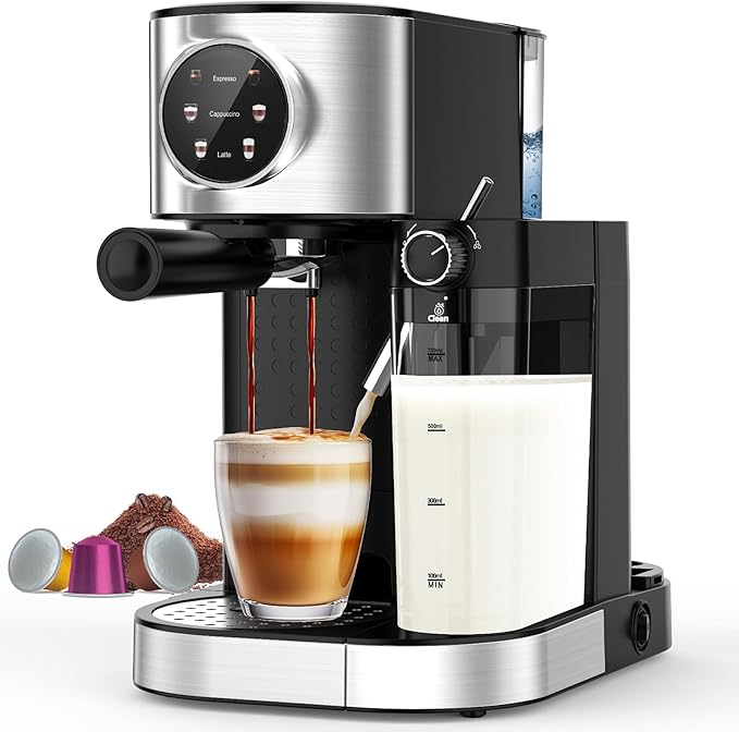 Espresso Machine 20 Bar, Super Compact Espresso Maker Stainless Steel with Touch Screen, Professional Coffee Machine, Automatic Milk Frother for Cappuccino