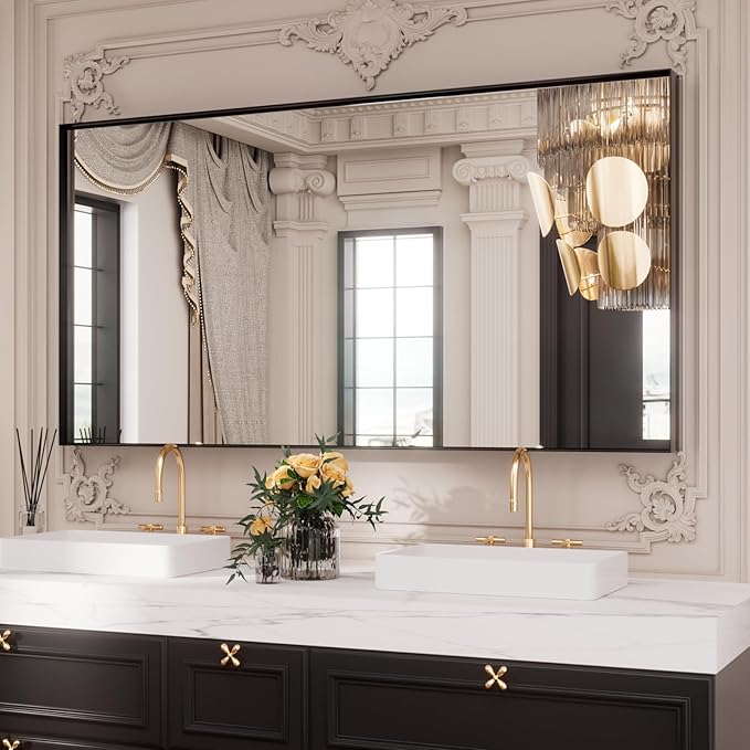 LOAAO Black Bathroom Mirror 84"X32" for Wall, Rectangle Bathroom Vanity Mirror, Tempered Glass, Hangs Vertically or Horizontally, Easy to Install, Modern Design