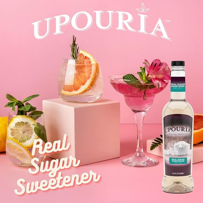 Upouria Real Sugar Sweetener Simple Syrup, 100% Vegan, Gluten-Free, 750ml bottle (Pack of 2) with 1 Syrup Pump