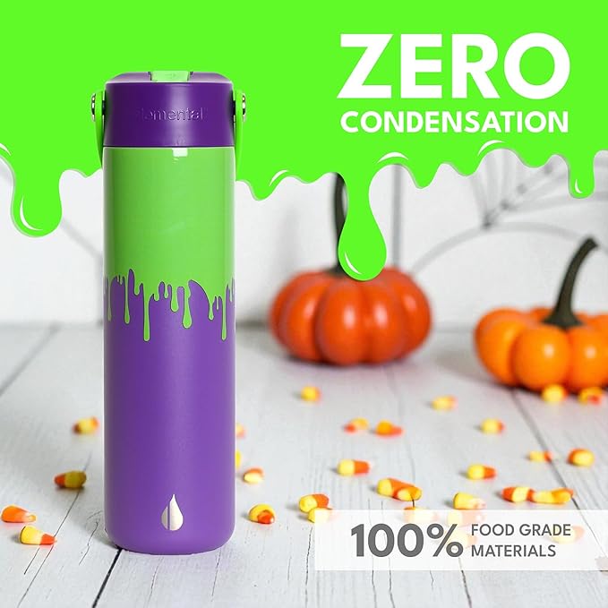 Elemental 24oz Insulated Water Bottle with Straw - 100% Leak-Proof Stainless Steel Core Water Bottles for Travel, Sports and Gym - Double Wall Insulation & BPA Free - Poison Drip