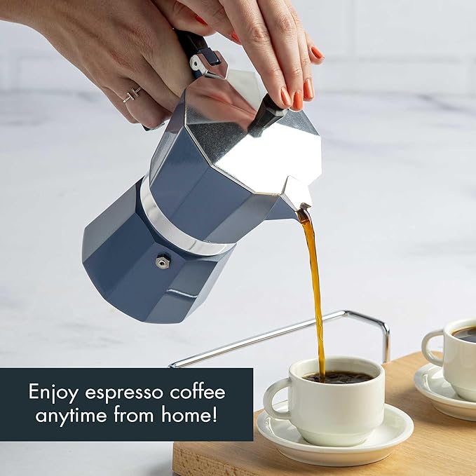 Primula Classic Stovetop Espresso and Coffee Maker,Moka Pot for Italian and Cuban Café Brewing,Greca Coffee Maker,Cafeteras,6 Espresso Cups,Blue,(Pack of 4)