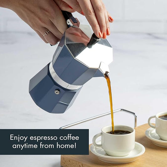 Primula Classic Stovetop Espresso and Coffee Maker, Moka Pot for Italian and Cuban Café Brewing, Greca Coffee Maker, Cafeteras, 6 Espresso Cups, Blue