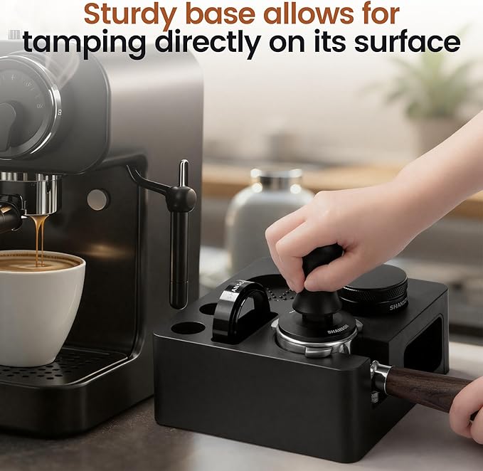ShanSon Espresso Accessories Kit,7-in-1 51mm Compact Espresso Tamper Set: Espresso Tamper, Distributor, Bottomless Portafilter, Dosing Funnel,Station