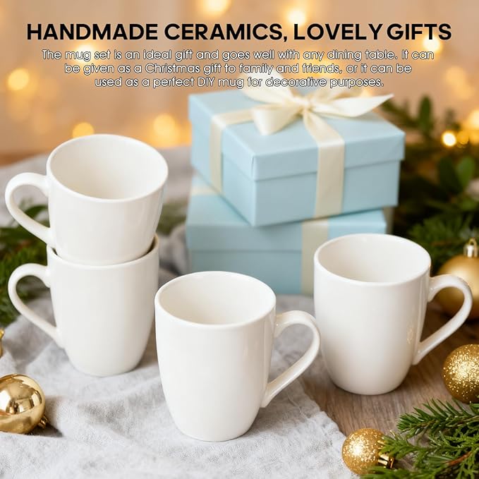 6 Pack Ceramic Coffee Mugs Set, 12 OZ Porcelain Coffee Cups with Handle, Hot Tea, Americano, Mocha, Milk, Latte, Snow, Dishwasher and Microwave Safe, Set of 6 White