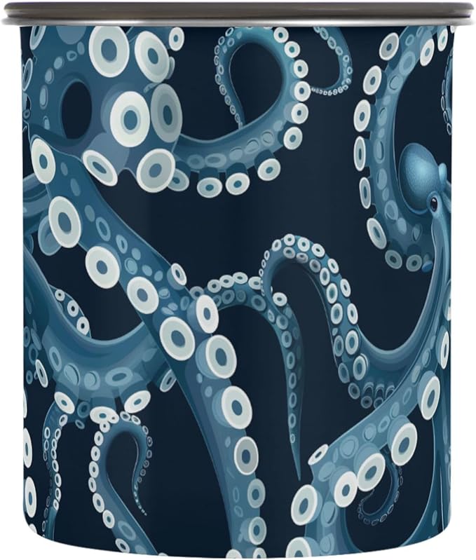 ALAZA Octopus Tentacles Airtight Coffee Bean Canister 900ml Food Storage Containers with Lids For Gournd, Tea, Sugar, Flour, Rice, Cereal, Candy Cookie Jar