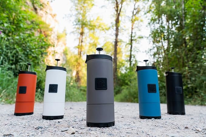 BruTrek OVRLNDR Travel Coffee French Press, 24 fl.oz Capacity, Double Wall Vacuum Insulated, Easy To Clean Removable Bottom, No Spill Lid, On The Go Coffee Brewing (Obsidian)