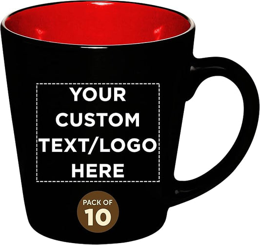 Custom Ceramic Coffee Latte Mugs 12 oz. Set of 10, Personalized Bulk Pack - Perfect for Coffee, Tea, Espresso, Hot Cocoa, Other Beverages - Red