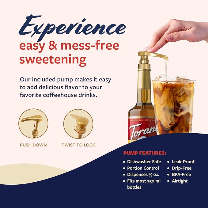 Torani Caramel Coffee Syrup for Drinks & Desserts, Glass Bottle with Pump Included, 25.4 Fl Oz