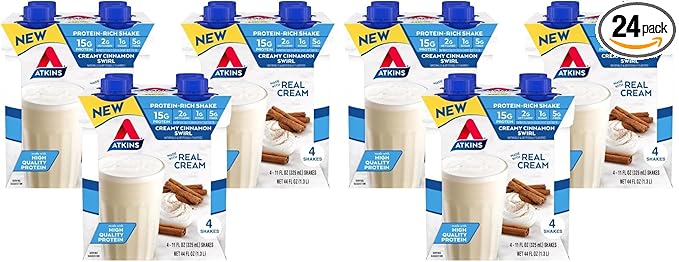 Atkins Creamy Cinnamon Swirl High Protein Shake,15g Protein,Keto-Protein Shake,2g Net Carb,1g Sugar,Low Sugar and Low Carb,Breakfast-Protein Shakes,(Pack of 24)