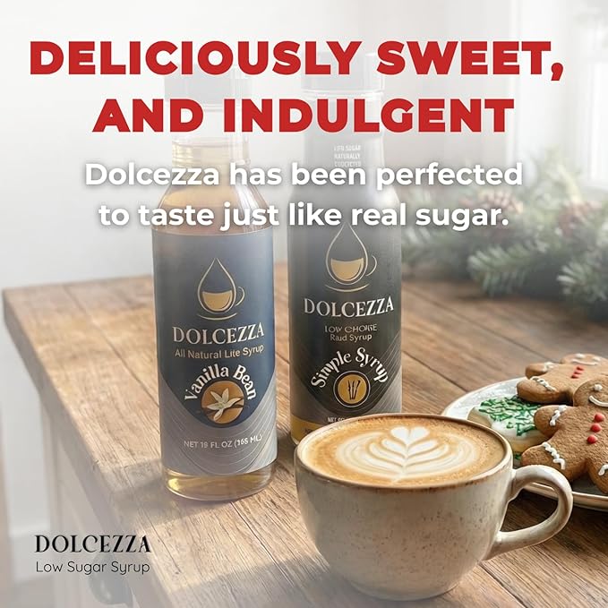 Dolcezza Allulose Simple Syrup, All Natural Low Sugar Sweetener for Coffee, Baking, and Drinks. Keto Friendly Monkfruit Blend. No Stevia or Artificial Sweeteners. No Aftertaste. 12 fl oz