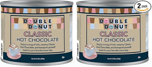 Double Donut Coffee Classic Bulk Hot Chocolate Mix, Rich Hot Cocoa 12 Ounce Canister, Hot Chocolate Powder (Pack of 2)