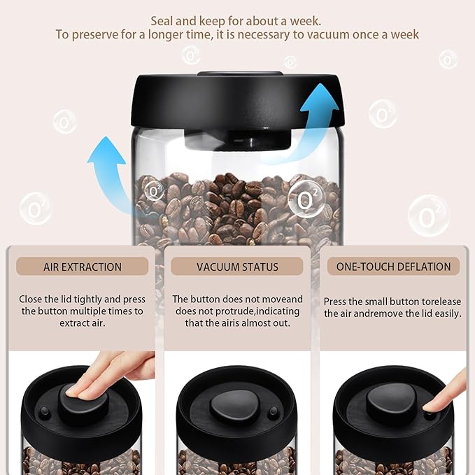 Vacuum Coffee Canister for Coffee Bean Storage, 1.8L/60.9oz Airtight Coffee Storage Container, Glass Manual Vacuum Seal Coffee Container with Scoop for Bean, Ground, Tea