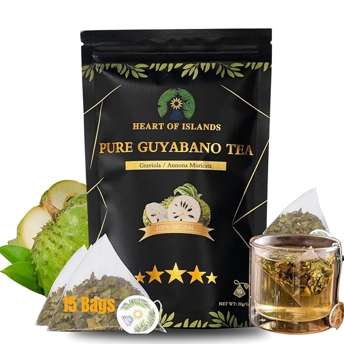 Heart of Islands KOSHER & HALAL Certified Soursop Tea Bags (2g Each) – Premium Guyabano (Graviola) Leaves from the Philippines – Organic Herbal Tea Bags Caffeine Free with Zero Calories 15 Count - Pack of 1