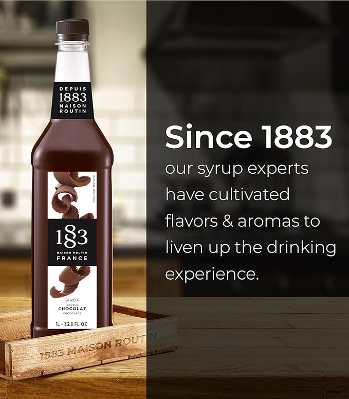 1883 Coffee Syrup, Chocolate Syrup for Drinks, Made in France, 1 Liter Plastic Bottle