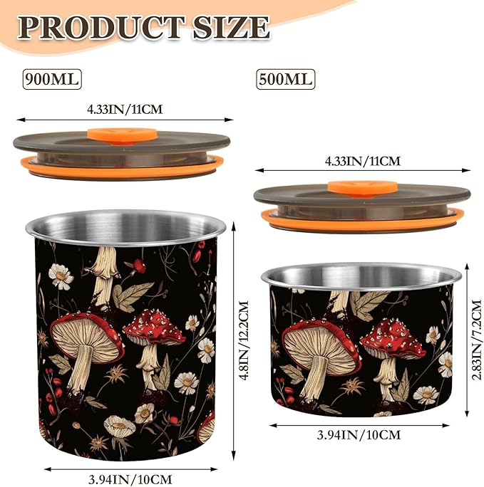 ALAZA Mushroom Daisy Flower Airtight Coffee Bean Canister Customed 500ml Food Storage Containers with Lids For Gournd, Tea, Sugar, Flour, Rice, Cereal, Candy Cookie Jar