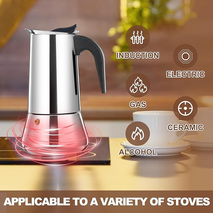 DITOSH 12 Cup Stovetop Espresso Maker Stainless Steel Moka Pot Stove Top Percolator Italian Coffee Makers Capable Mocha Greca Machine Cafe Classic Induction Cookers for Home and Camping 600ml 20oz