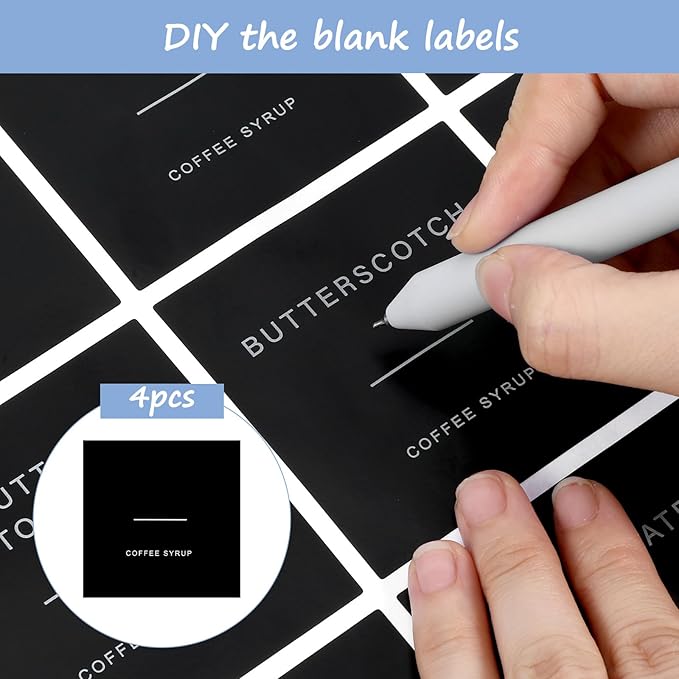 72pcs Coffee Syrup Labels for Glass Bottles, Coffee Labels Stickers for Coffee Bar and for Syrup Dispenser Drinking Bottle Glass Cups Organization, Black