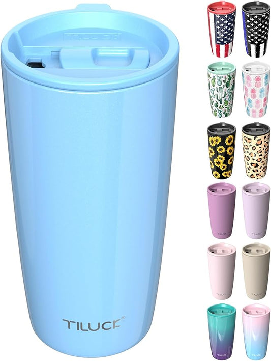 TILUCK 20 oz Tumbler with Lid, Vacuum Insulated Stainless Steel Coffee Mug, Double-Walled Travel Tumbler for Hot and Cold Drinks(GlitterBlue, 20oz)