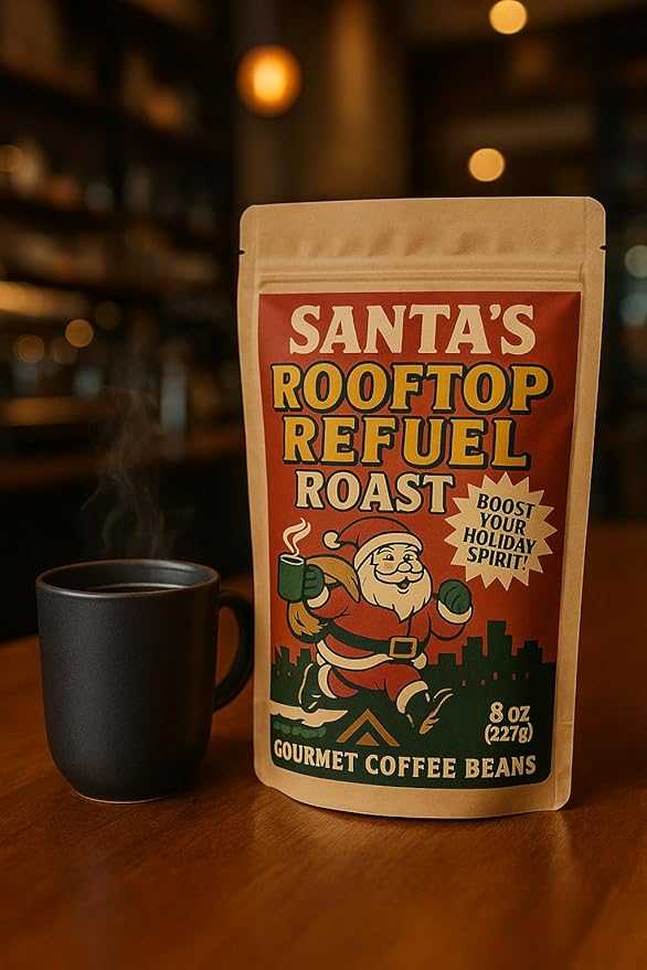 Santa’s Rooftop Refuel Coffee Medium Roast Beans Holiday Gag Gift for Santa Lovers, Funny Teacher Gifts Coworker Secret Santa