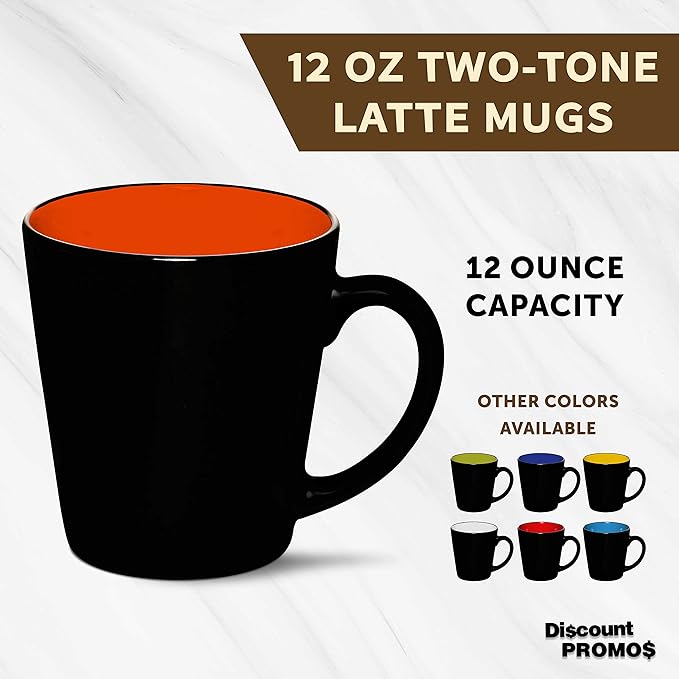 DISCOUNT PROMOS Ceramic Coffee Latte Mugs 12 oz. Set of 10, Bulk Pack - Perfect for Coffee, Tea, Espresso, Hot Cocoa, Other Beverages - Orange