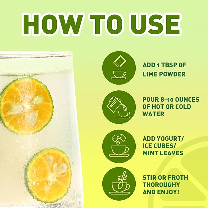 Lime Powder Freeze-Dried Lime Juice Flavor 1.25 lb Rich in Vitamin C | Natural Fruit Powder | No Sugar & Additives Great for Drinks, Smoothies, Beverages & Cooking, Additive Free