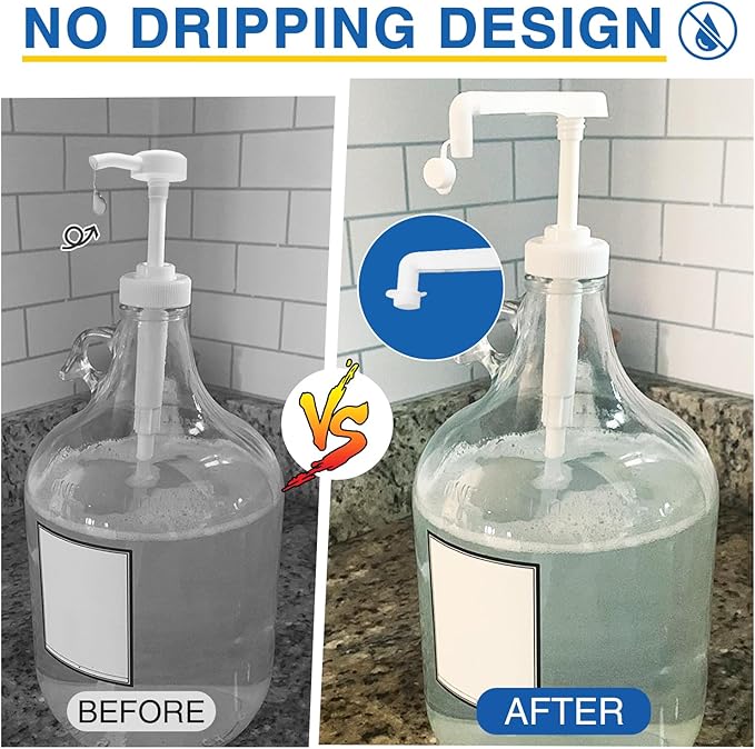 6Pcs Gallon Jug Pump Dispenser, 38-400 Leak Proof Pump for Gallon Jug - Lotion Shampoo Pump Cap Included, Fits 1 Gallon Bottle 64oz 128oz Shampoo Laundry Detergent Containers