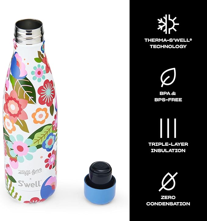 S'well Stainless Steel Water Bottle, Steffi Lynn x S'well, Triple Layered Vacuum Insulated Containers Keeps Drinks Cold for 36 Hours and Hot for 18, BPA Free, Perfect for On the Go, 17 Ounce