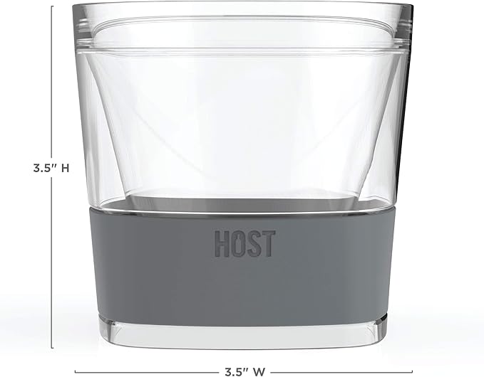 Host Whiskey Freeze Glasses, Double Old Fashioned Glasses, Chill Without Dilution for Brandy, Vodka, Gin, Rum, and Cold Brew Cocktails, Bourbon Gifts for Men, Home Bar, 9 oz, Set of 2, Grey