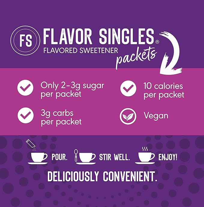 Flavor Singles Hazelnut Powdered Sweetener Packets for Coffee & Tea, Travel Ready Single-Serve Syrup Alternative, 30 Count (Pack of 3)