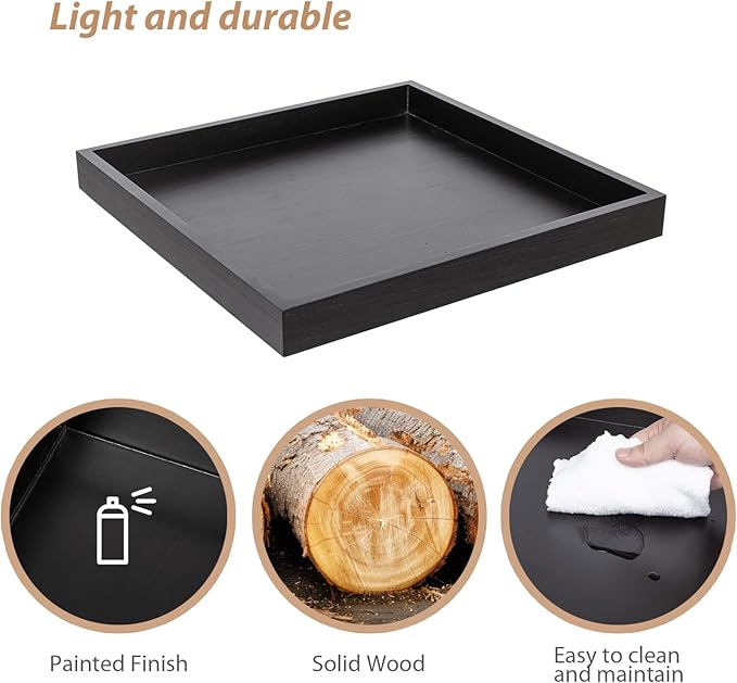 Ottoman Tray for Coffee Table Living Room Wood Serving Tray Large Wooden Square 20 Inches Black