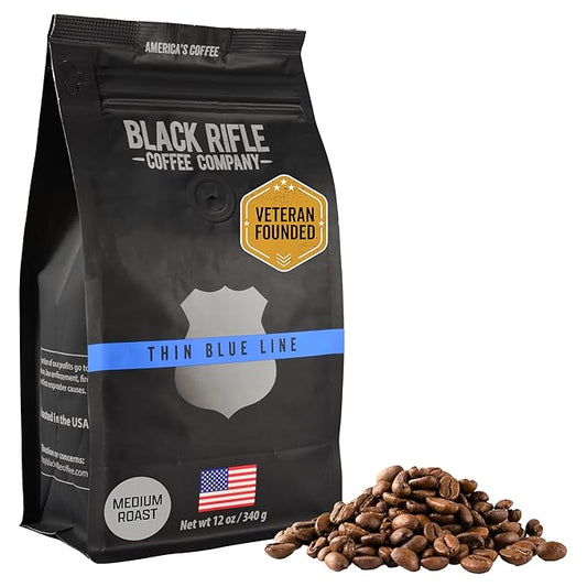 Black Rifle Coffee Company Thin Blue Line, 12oz Bag, Whole Bean Medium Roast - Roasted Blend Made from Arabica Beans - Colombian & Brazilian Beans - Veteran Founded & American Made