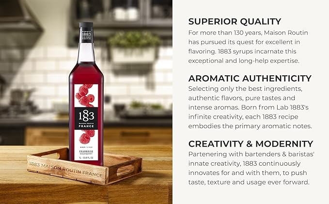 1883 Raspberry Syrup for Drinks, Made in France, 1 Liter Glass Bottle