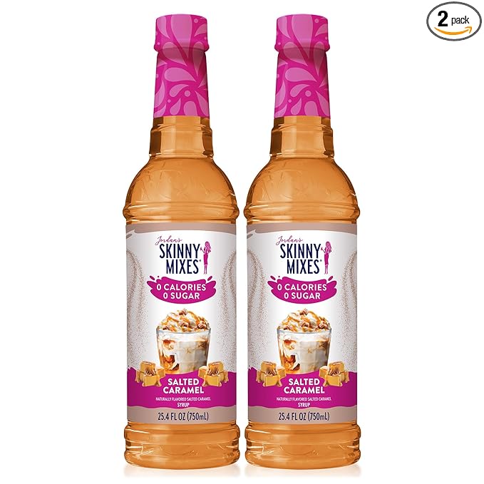 Jordan’s Skinny Mixes Sugar Free Coffee Syrup, Salted Caramel Coffee Flavoring Syrup, Zero Calorie Drink Mix, Lattes, Baking, Protein Shake or Cocktail, Dairy & Gluten Free, Kosher, 25.4 Fl Oz, 2 Pack