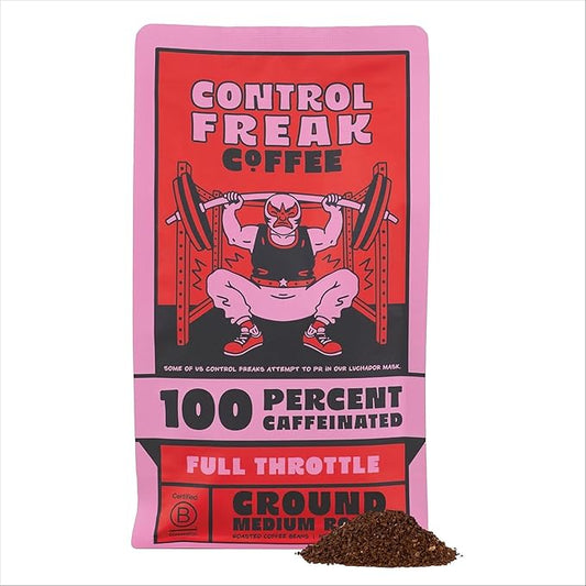Control Freak Coffee Full Throttle - 100% Caffeine Ground Coffee (12 oz) | High Caffeine Strong Coffee Blend | Freshly Roasted Specialty Coffee Beans | Bold Flavor, Smooth Roast Balanced Espresso