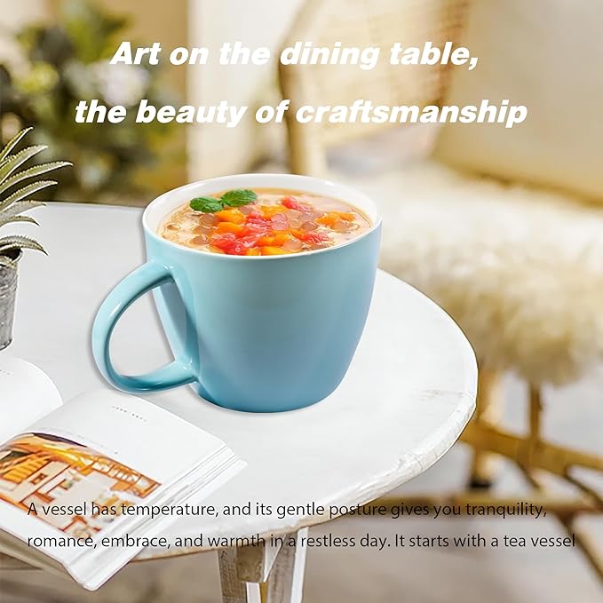 Large Coffee Cup Jumbo 30 Ounce Porcelain Mug for Soup Coffee Tea Ice Cream Fruit Cereal Milk Mocha Cocoa and Mulled Drinks, XXL Soup Mug Ramen Salad Bowl, Dishwasher Microwave Safe, Turquoise