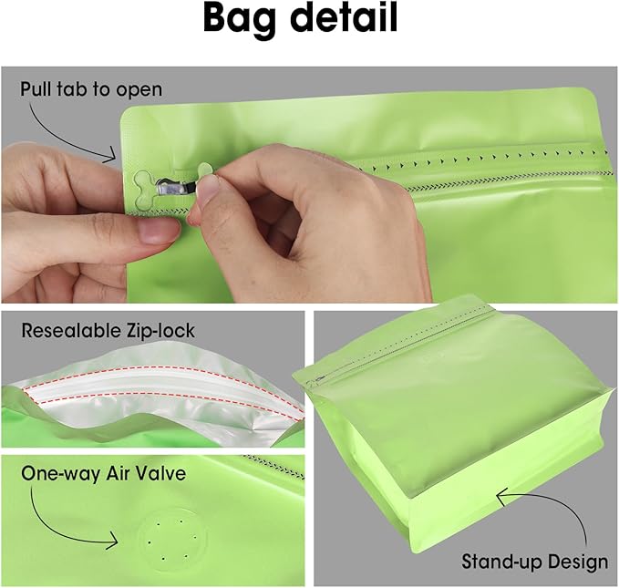 50 Count 8oz Coffee Bags with Valve,1/2 lb Vented Coffee Beans Packaging Bags High Barrier Aluminumed Foil Flat Bottom Heat Sealed Side Zipper Resealable Storage Bag for Home or Business（Green）