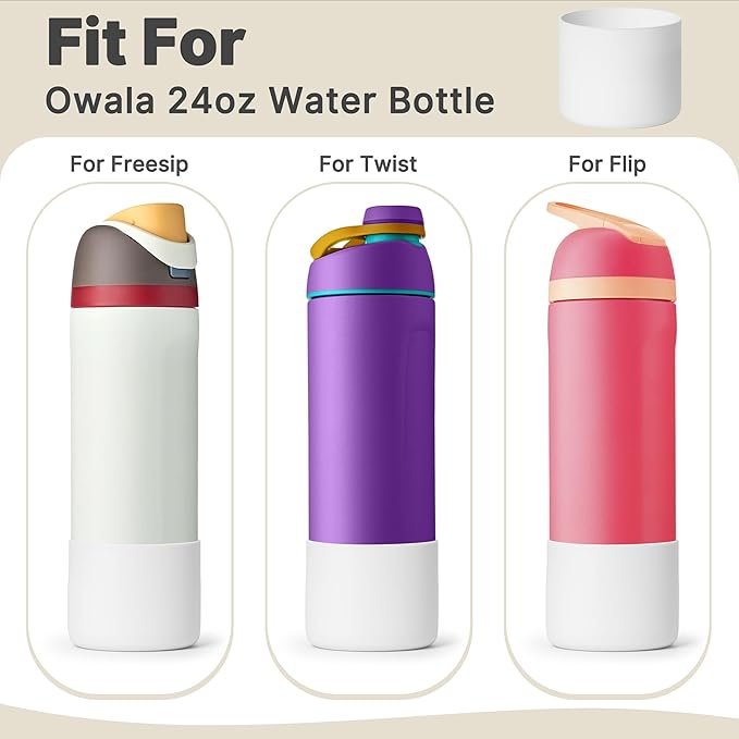 Silicone Boot for Owala 24 oz Water Bottle, Anti-Slip Protective Sleeve Bottom Cover for Owala Twist/FreeSip/Flip Stainless Steel Water Bottle(White)