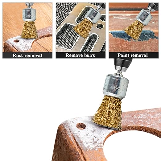 Brass Coated Wire End Brush Set,Wire Brush for Cleaning Rust Stripping Paint Removal Deburring,6mm Shank for Drill (15pack)
