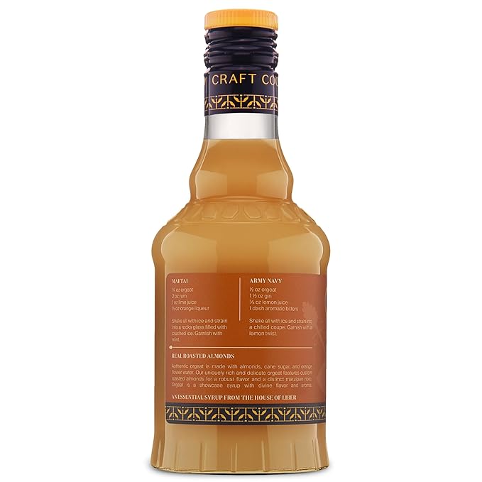 Liber & Co. Almond Orgeat Syrup - Made with California Almonds & Orange Blossom Water - Makes 25 Drinks - Essential for Authentic Mai Tais, Tiki Drinks, and Coffee (12.7 oz)
