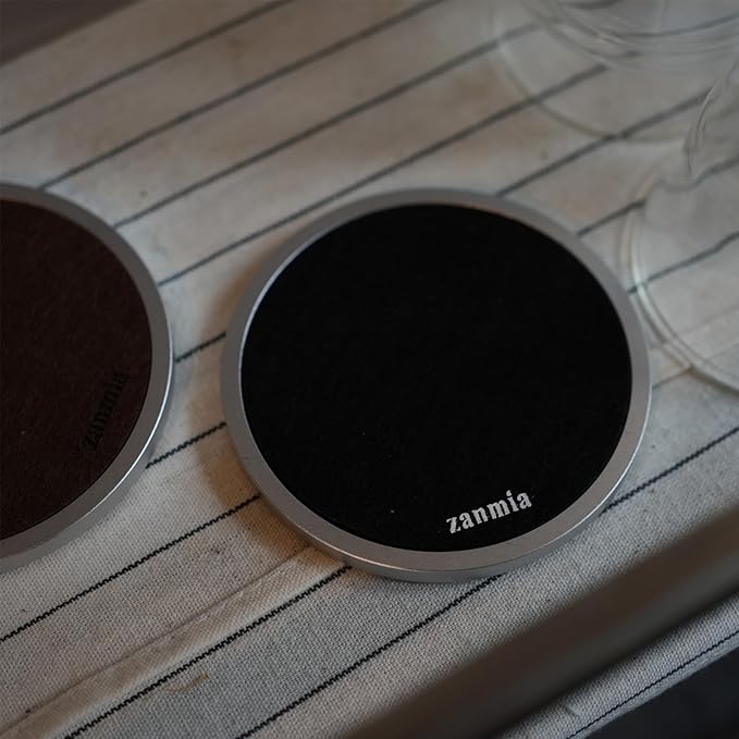 Absorbent Coasters with 1 Aluminum Base & 3 Felt Pads - 4 Inch, Replaceable Inserts, Non-Slip Metal Coaster for Hot/Cold Drinks, Home/Office/Bar Use (Carbon Black)