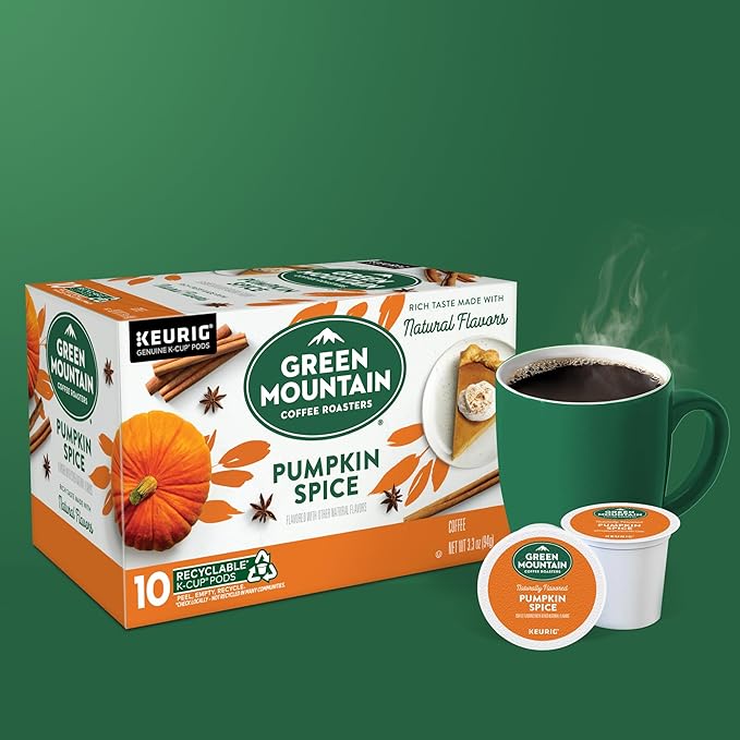 Green Mountain Coffee Roasters Pumpkin Spice, Keurig Single-Serve K-Cup Pods, Light Roast Coffee, 60 Count (6 Packs of 10)