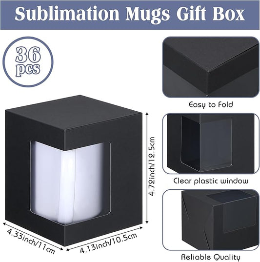 Harloon 36 Pack Mug Boxes for Gifts Coffee Mugs Boxes Gift for Shipping Sublimation Transparent Wine Glass Gift Packaging Box for Blanks 11oz, 12oz, 15oz Wrapping(Black)